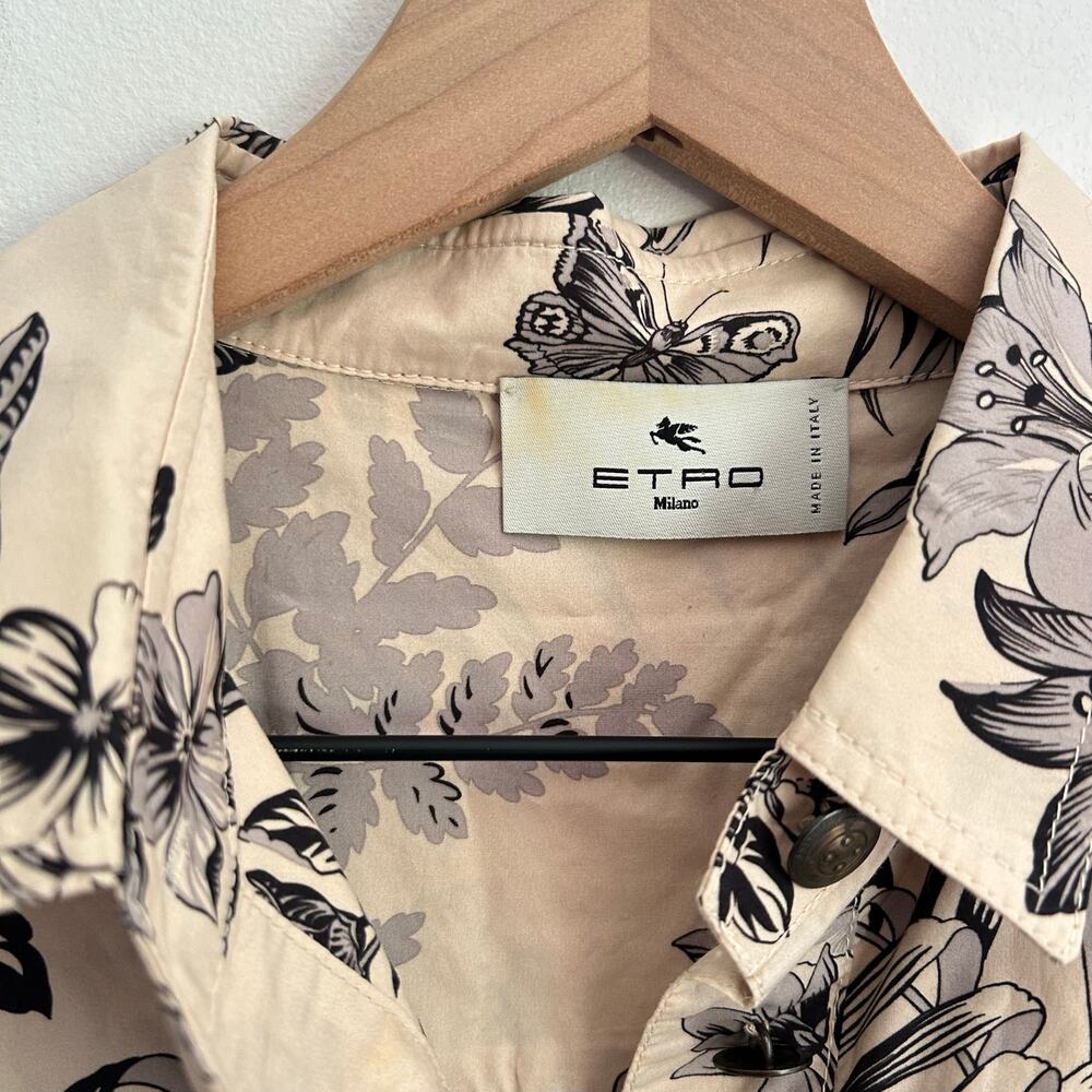 Etro Floral Short Sleeve Cotton Dress Cream Size 46/10 - Picture 7 of 8